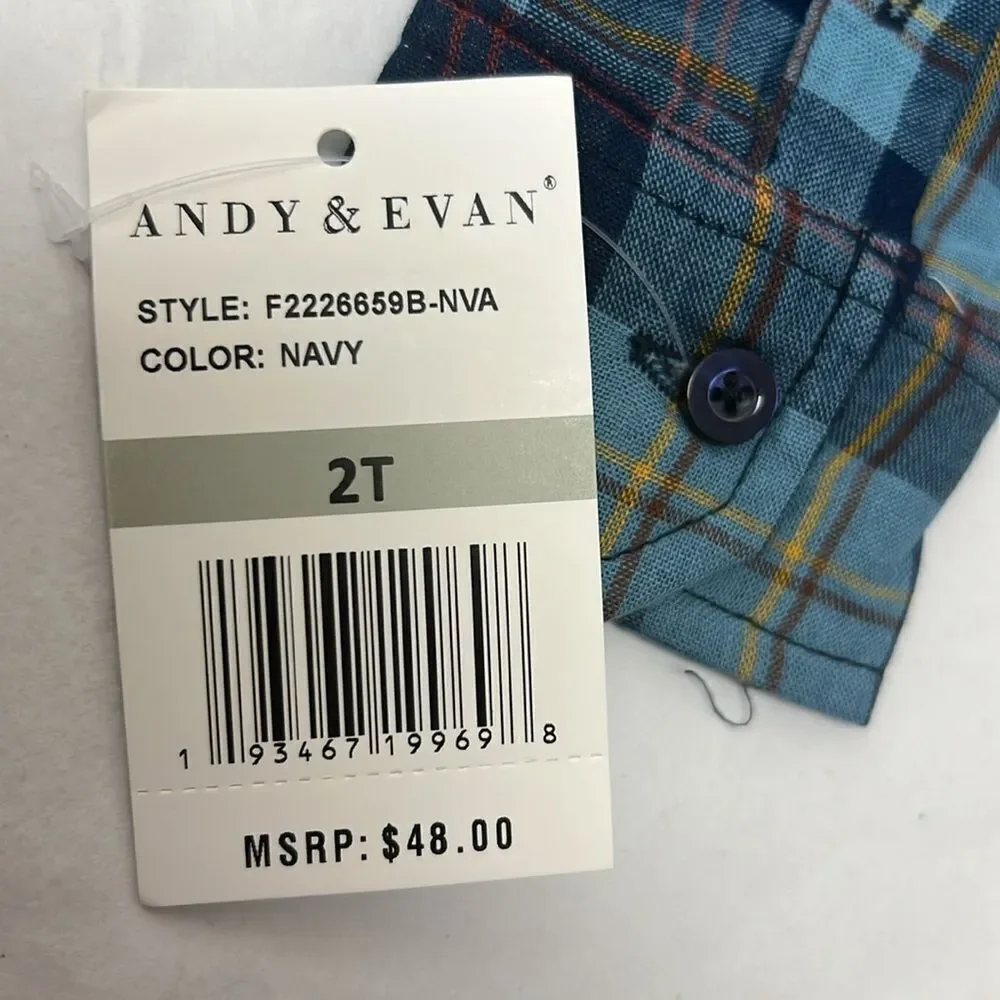 Andy and Evan Plaid Button Front shirt 2T NWT Navy
